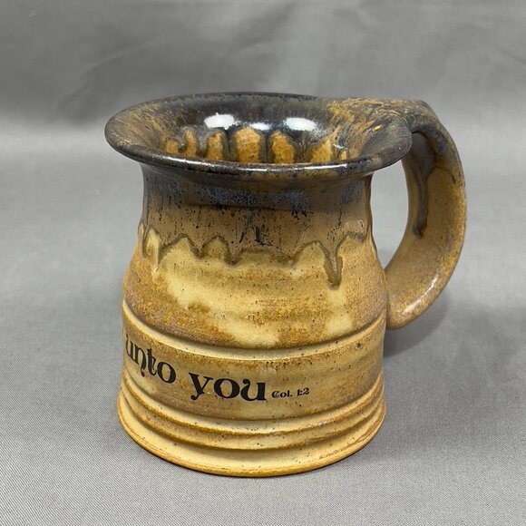 Jack Pott Stoneware Art Pottery Coffee Mug Grace Be Unto You Brown Drip Glazed - Picture 4 of 13